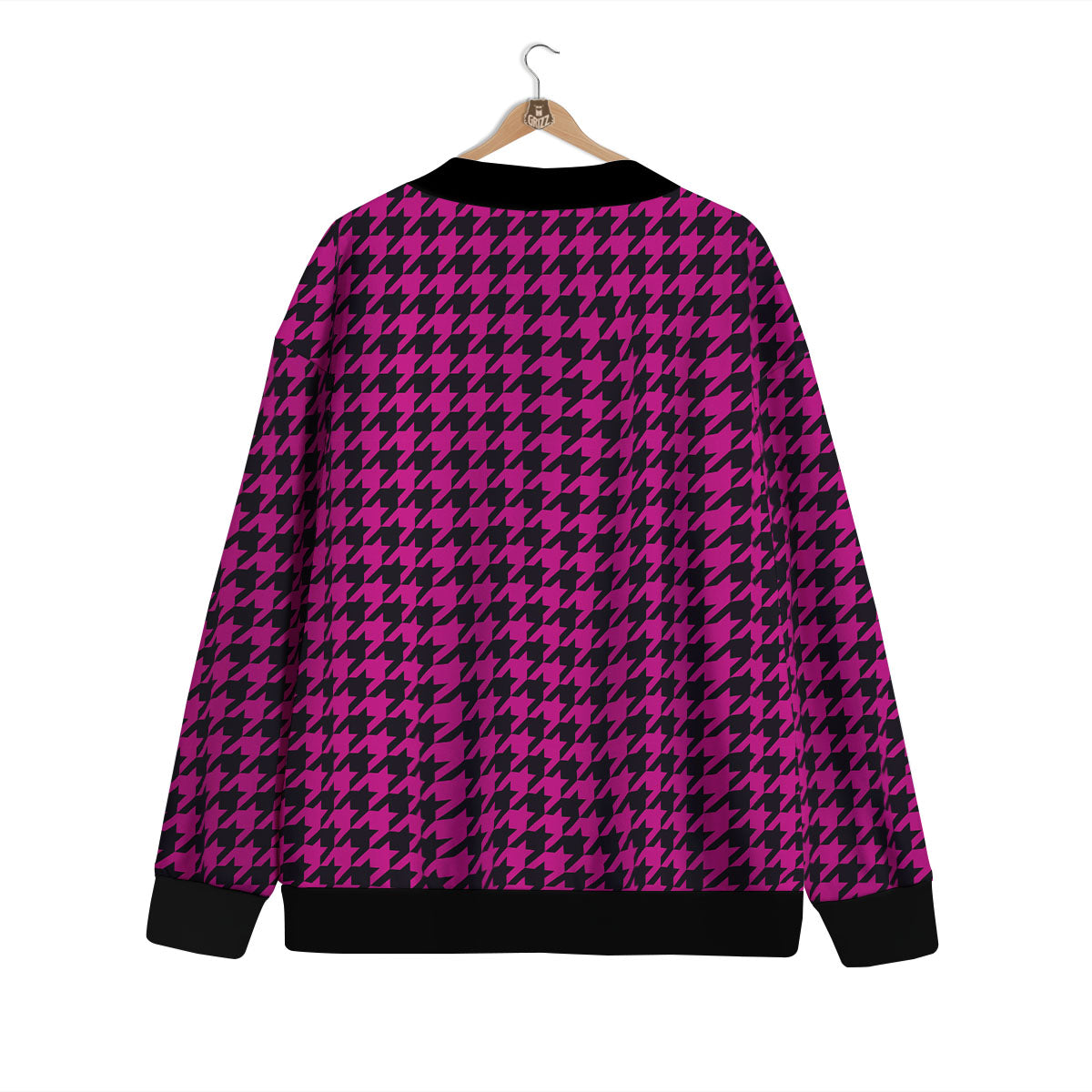 Houndstooth Black And Pink Magenta Print Cardigan-grizzshop