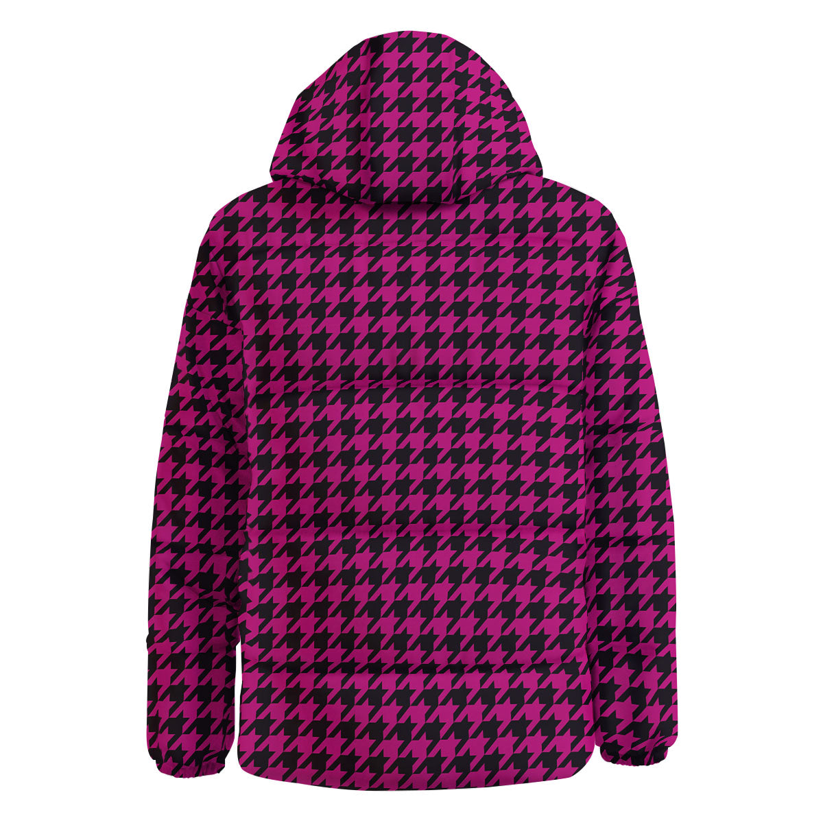 Houndstooth Black And Pink Magenta Print Down Jacket-grizzshop