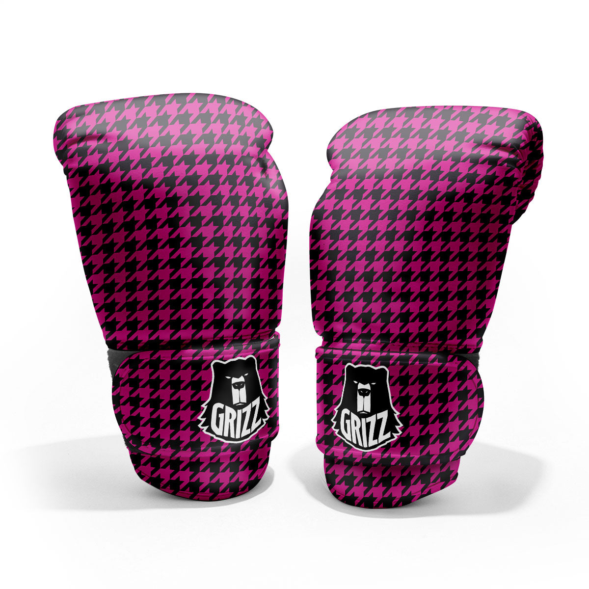 Houndstooth Black And Pink Magenta Print Pro Boxing Glove