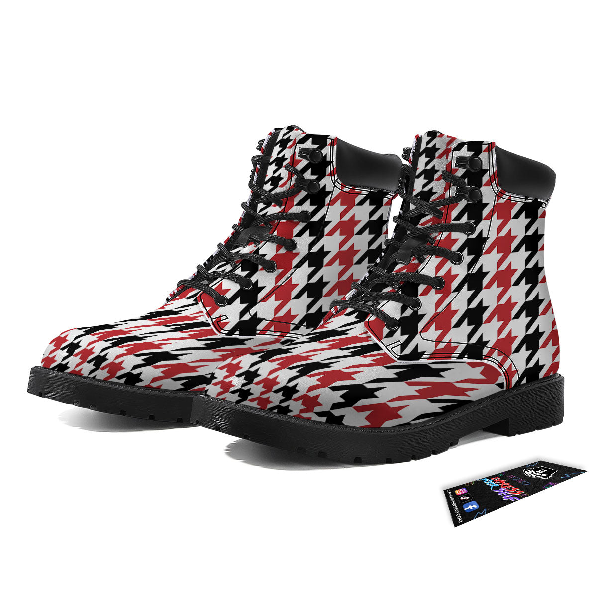 Houndstooth Black And Red Print Pattern Boots-grizzshop