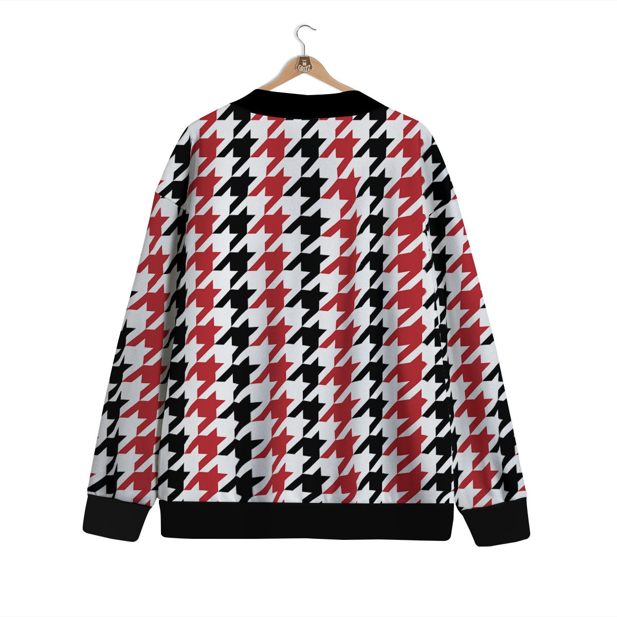 Houndstooth Black And Red Print Pattern Cardigan-grizzshop