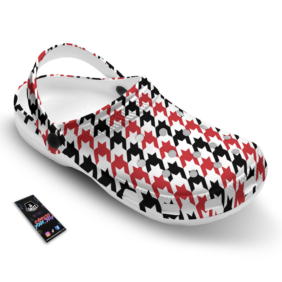 Houndstooth Black And Red Print Pattern Clog-grizzshop