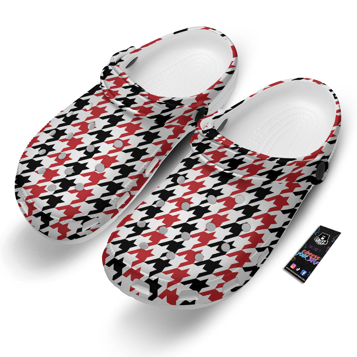 Houndstooth Black And Red Print Pattern Clog-grizzshop