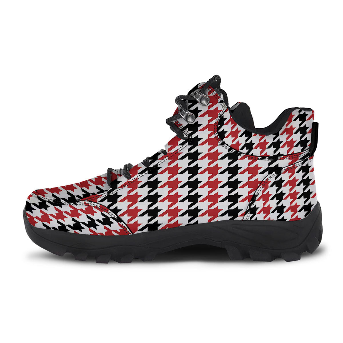 Houndstooth Black And Red Print Pattern Hiking Shoes-grizzshop