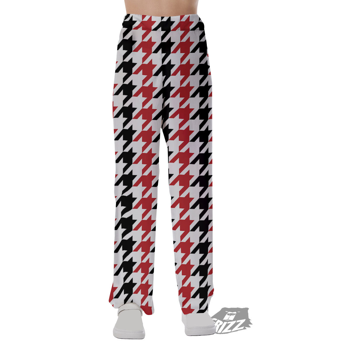 Houndstooth Black And Red Print Pattern Pajama Pants-grizzshop