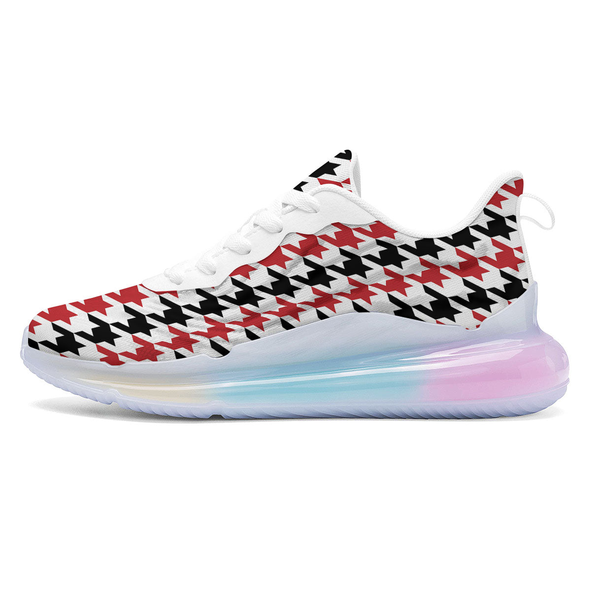 Houndstooth Black And Red Print Pattern Running Sneakers-grizzshop