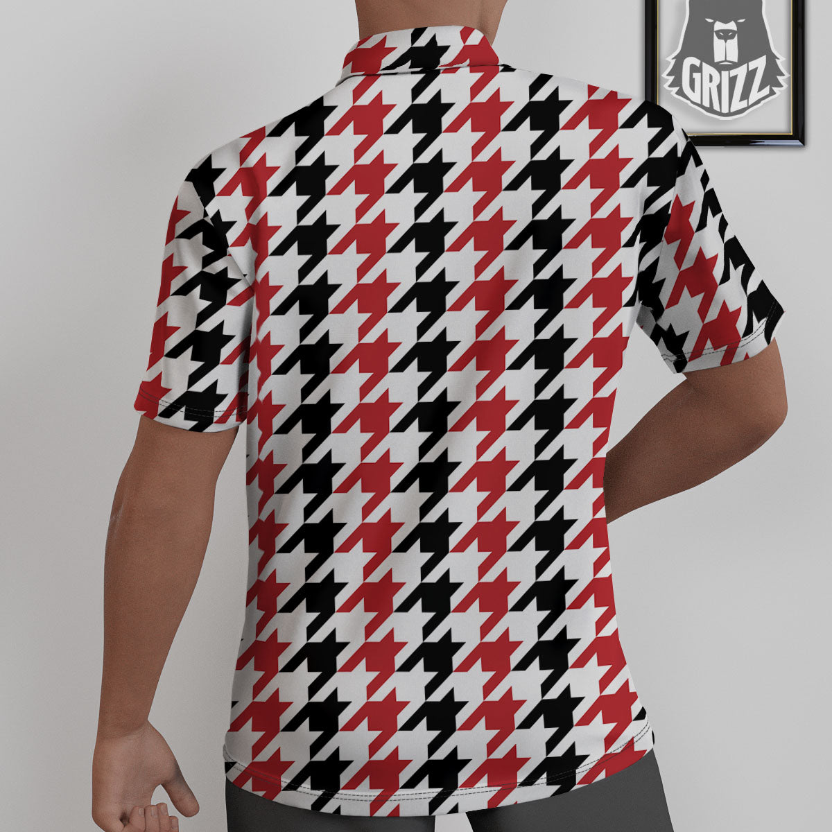 Houndstooth Black And Red Print Pattern Untucked Shirts-grizzshop