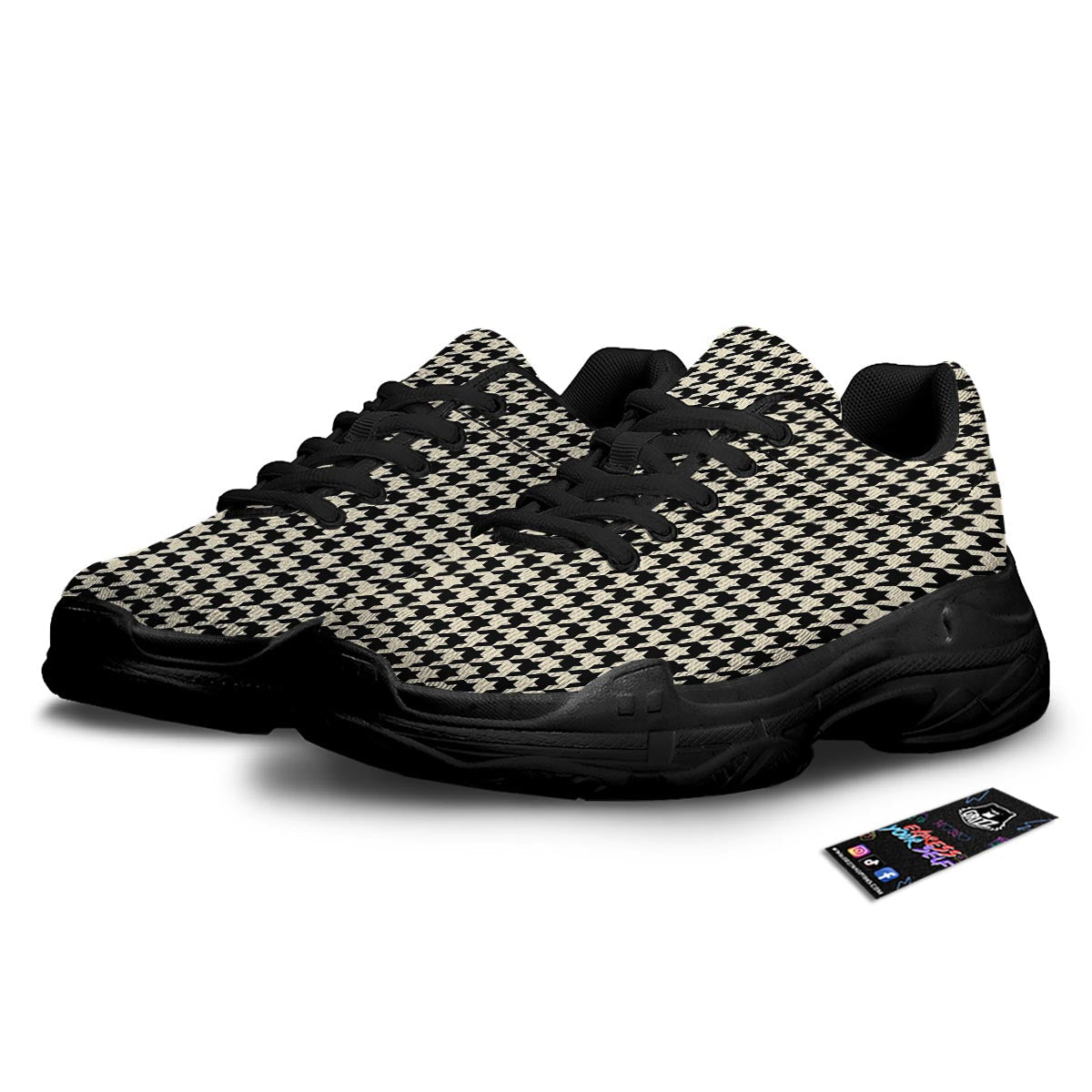 Houndstooth Black And Tan Print Pattern Black Chunky Shoes-grizzshop