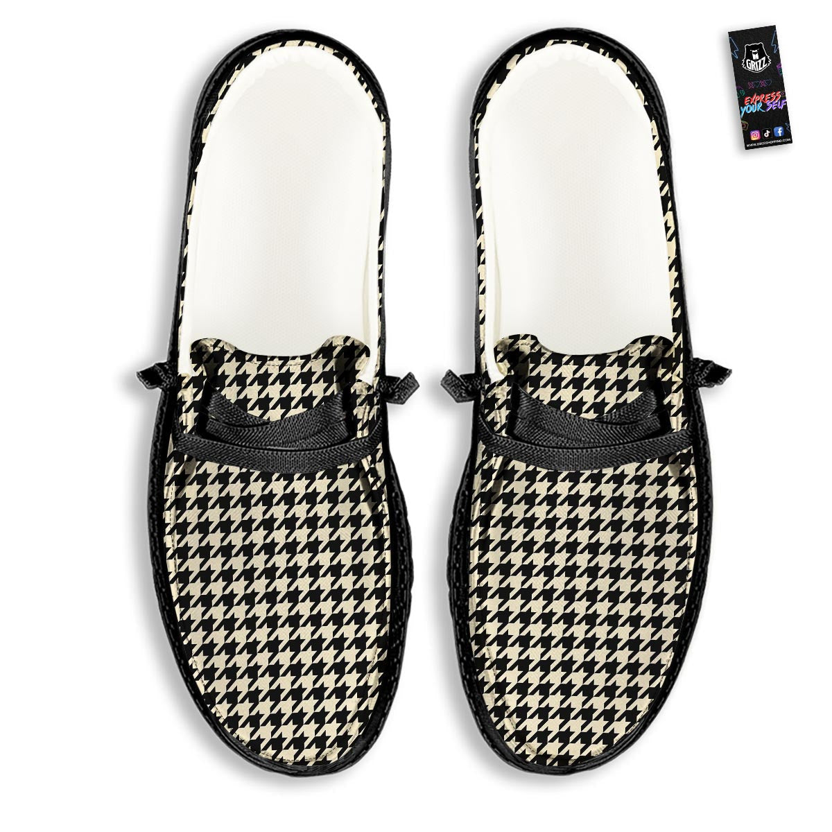 Houndstooth Black And Tan Print Pattern Black Loafers-grizzshop