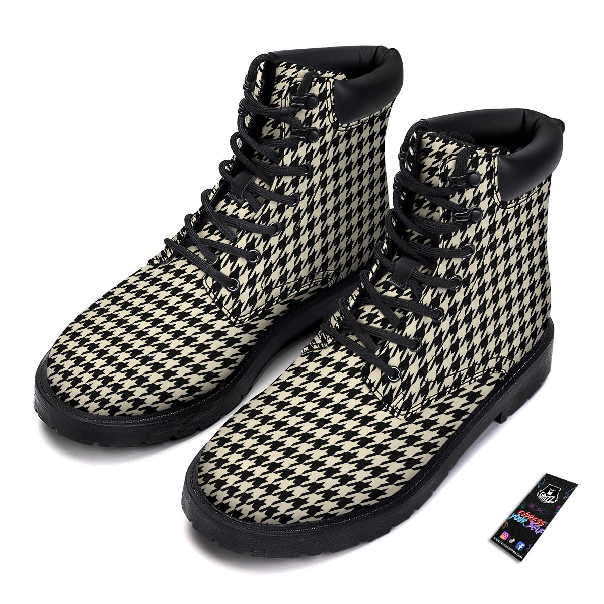 Houndstooth Black And Tan Print Pattern Boots-grizzshop