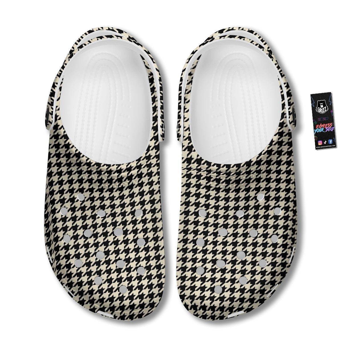 Houndstooth Black And Tan Print Pattern Clog-grizzshop