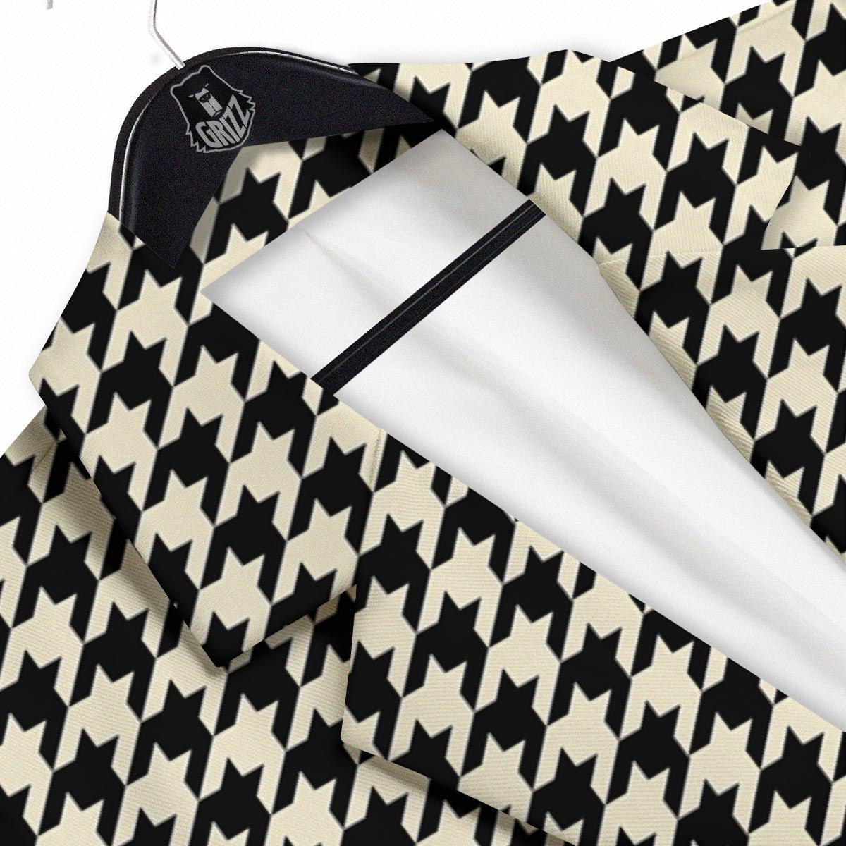 Houndstooth Black And Tan Print Pattern Men's Sport Coat-grizzshop