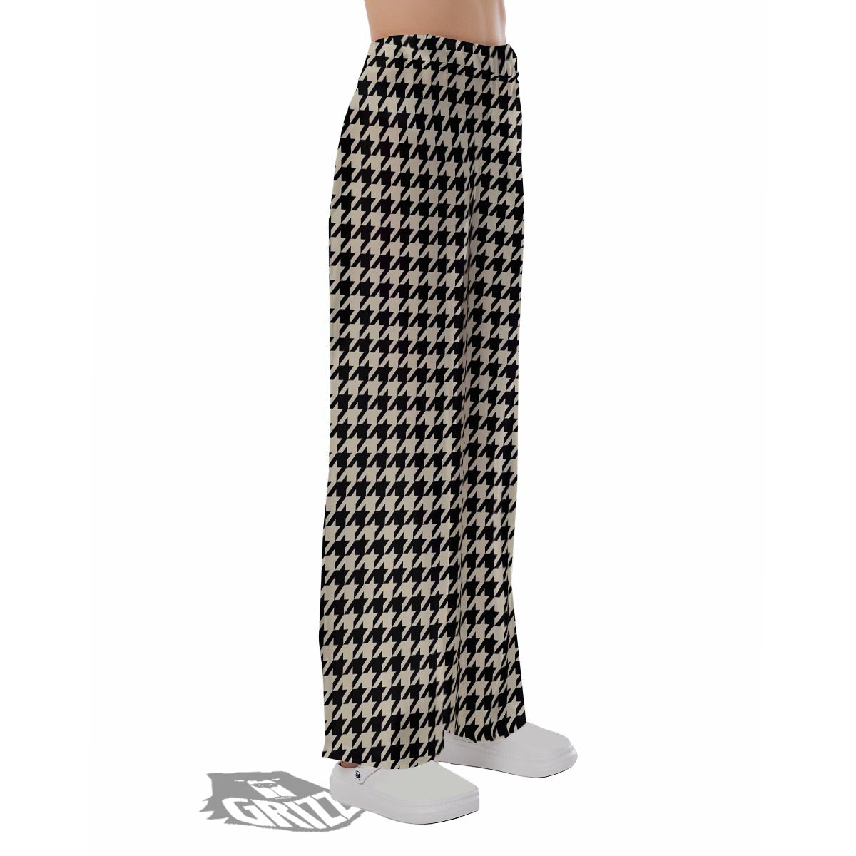 Houndstooth Black And Tan Print Pattern Pajama Pants-grizzshop