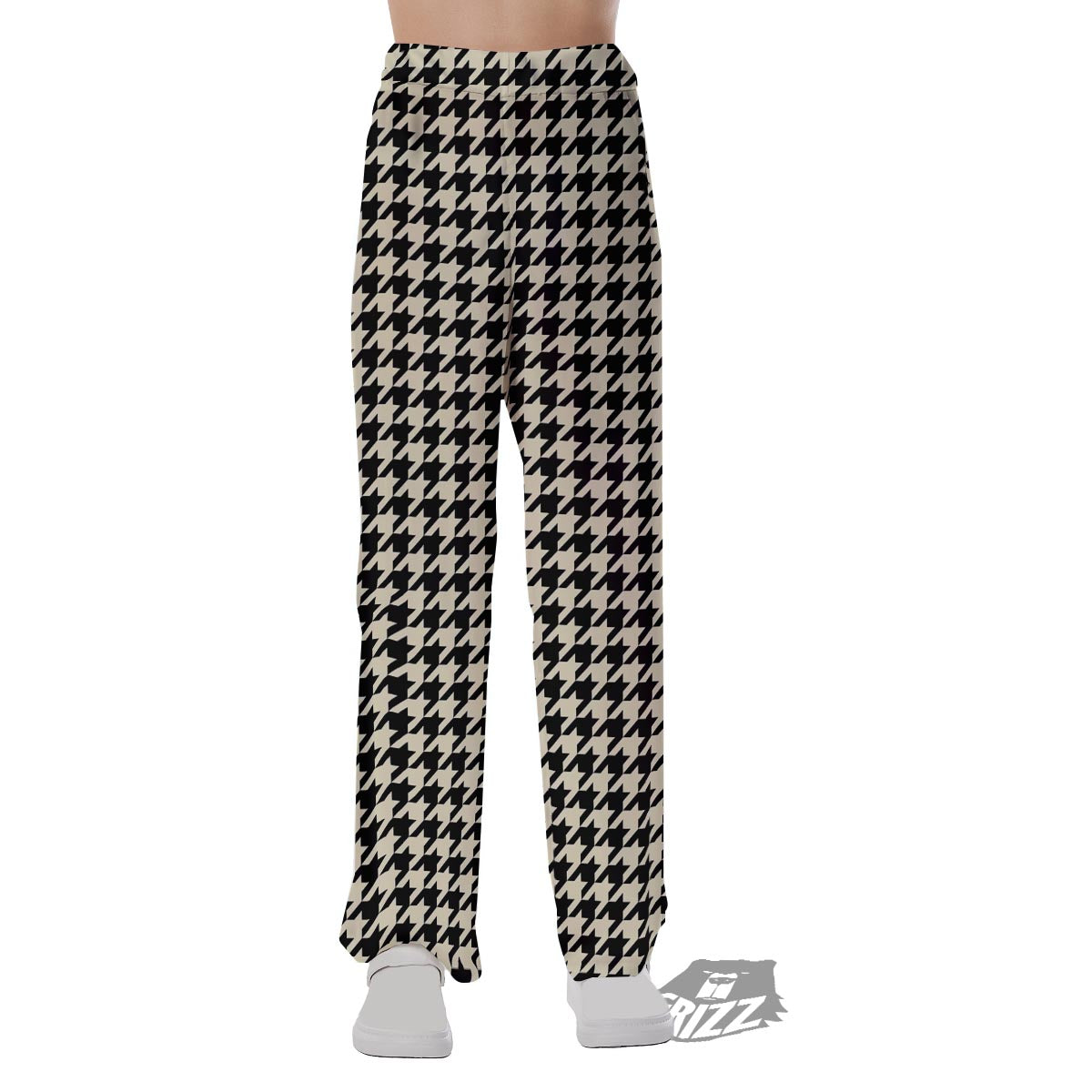 Houndstooth Black And Tan Print Pattern Pajama Pants-grizzshop