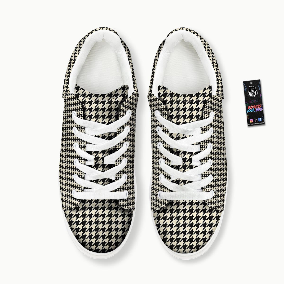 Houndstooth Black And Tan Print Pattern Platform Shoes-grizzshop