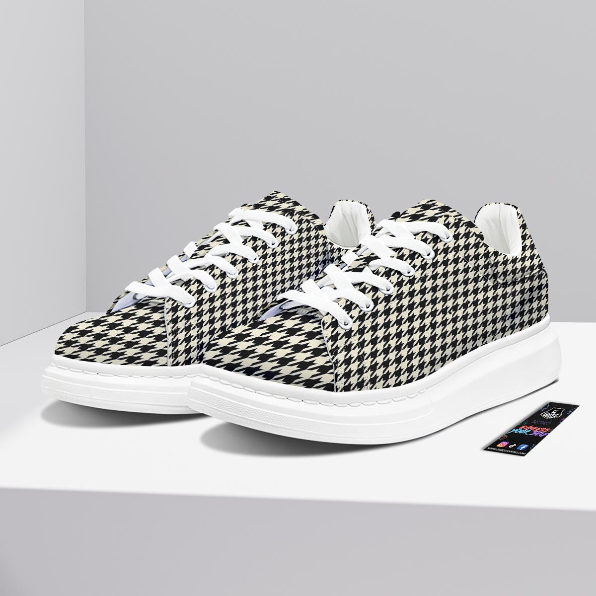 Houndstooth Black And Tan Print Pattern Platform Shoes-grizzshop