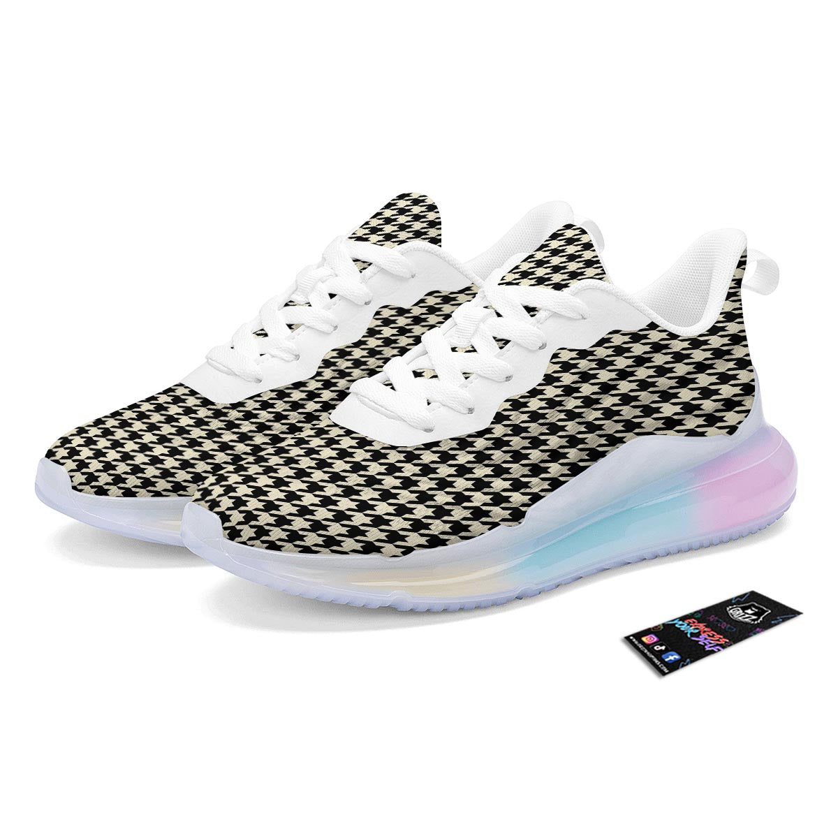 Houndstooth Black And Tan Print Pattern Running Sneakers-grizzshop