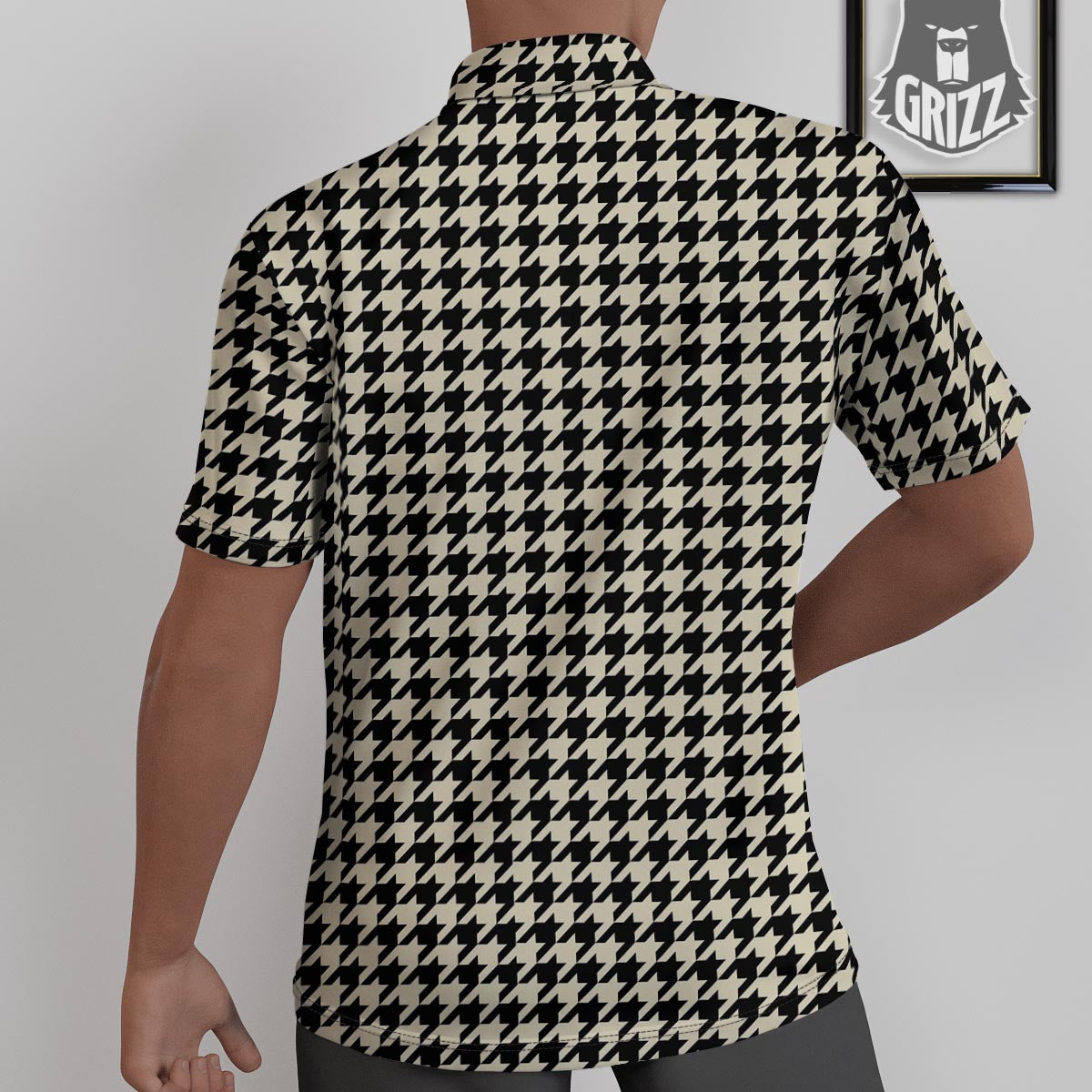 Houndstooth Black And Tan Print Pattern Untucked Shirts-grizzshop