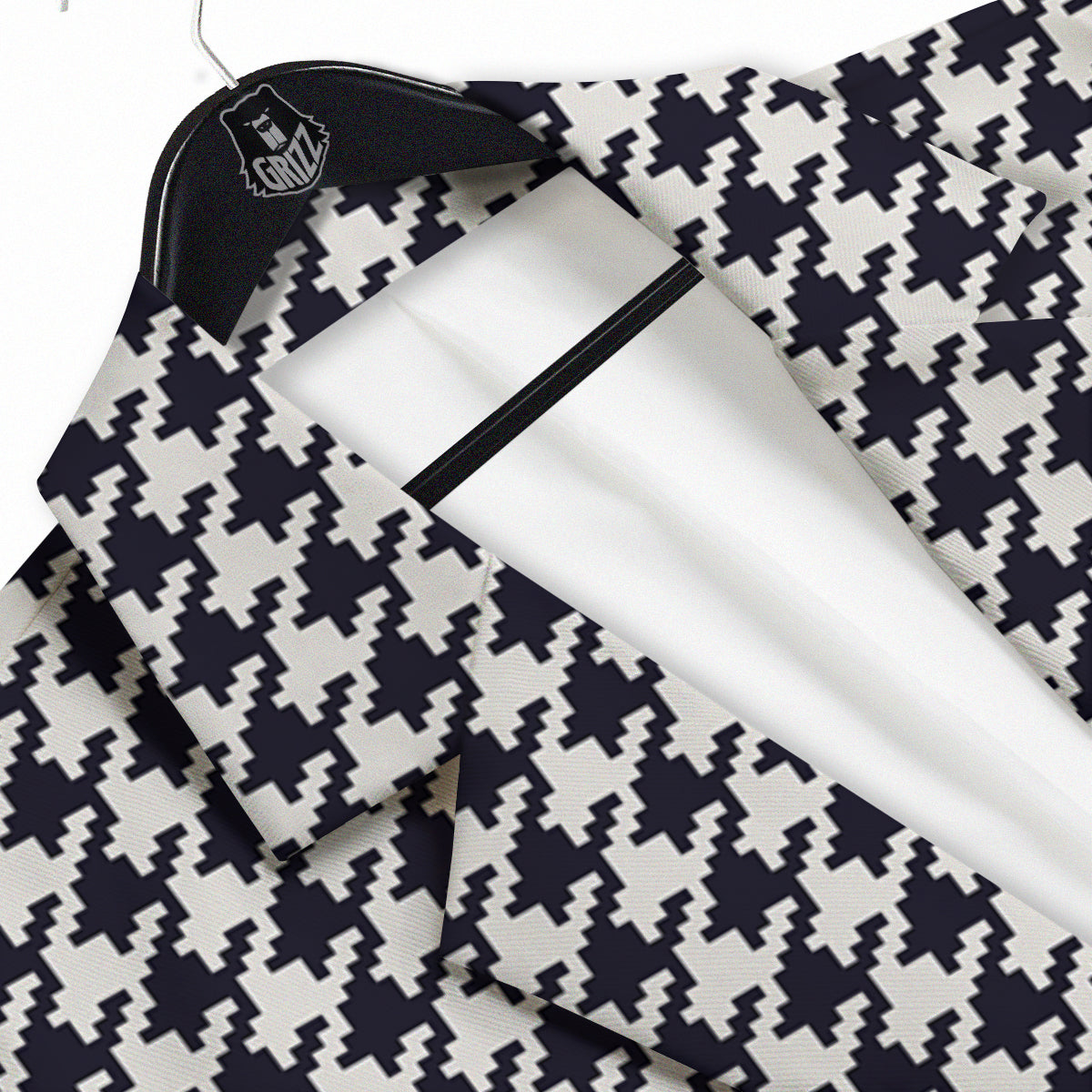 Houndstooth Black Pixel Print Pattern Men's Sport Coat-grizzshop