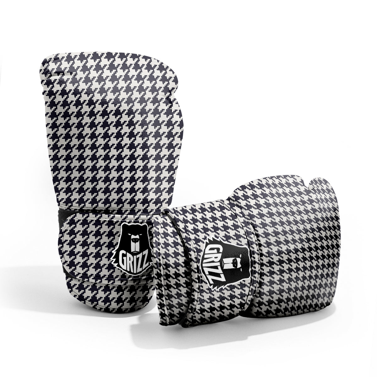 Houndstooth Black Pixel Print Pattern Pro Boxing Glove