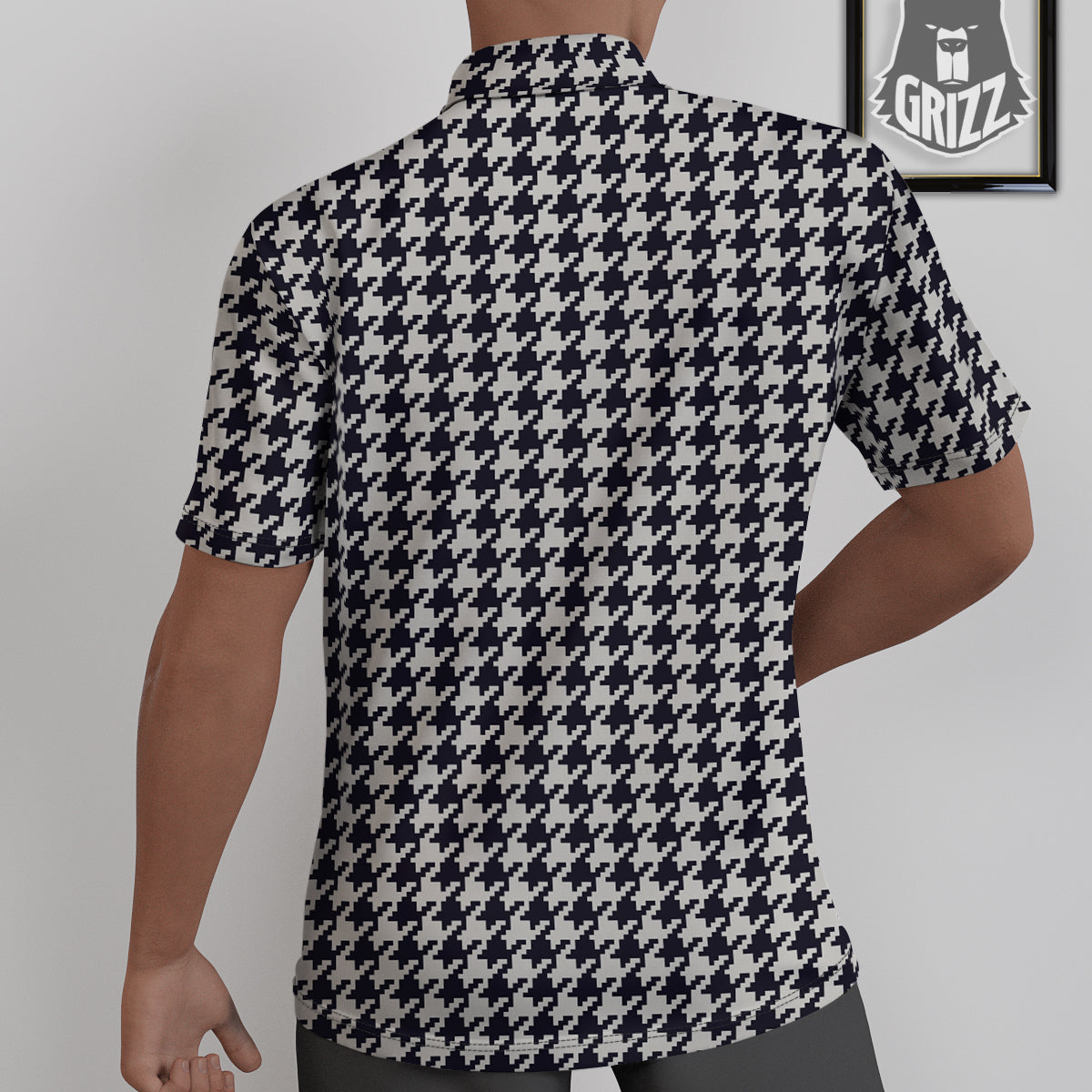 Houndstooth Black Pixel Print Pattern Untucked Shirts-grizzshop