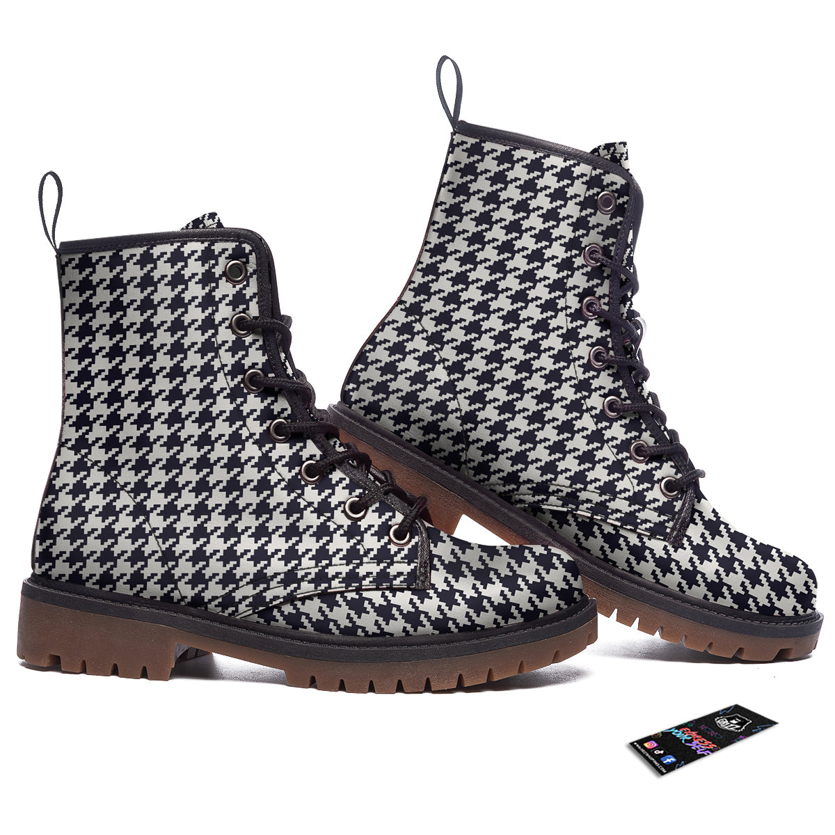 Houndstooth Black Pixel Print Pattern Work Boots-grizzshop