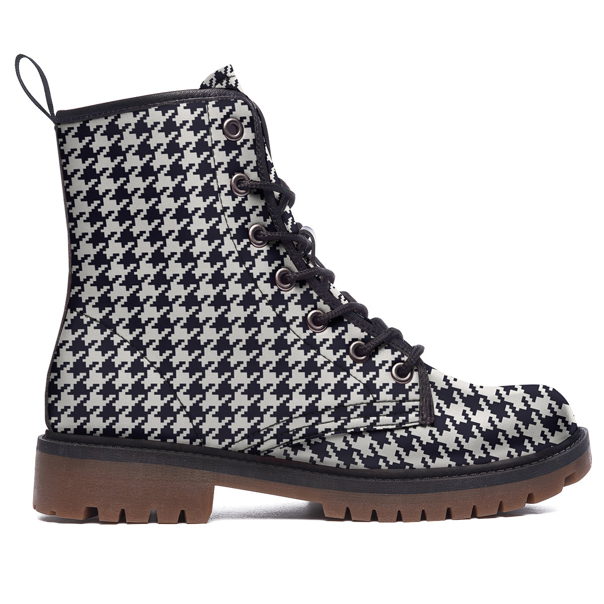 Houndstooth Black Pixel Print Pattern Work Boots-grizzshop