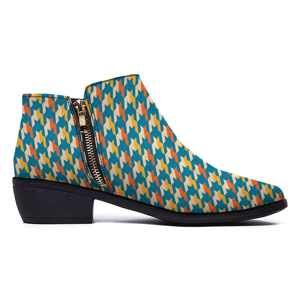 Houndstooth Blue And Orange Print Ankle Boots-grizzshop