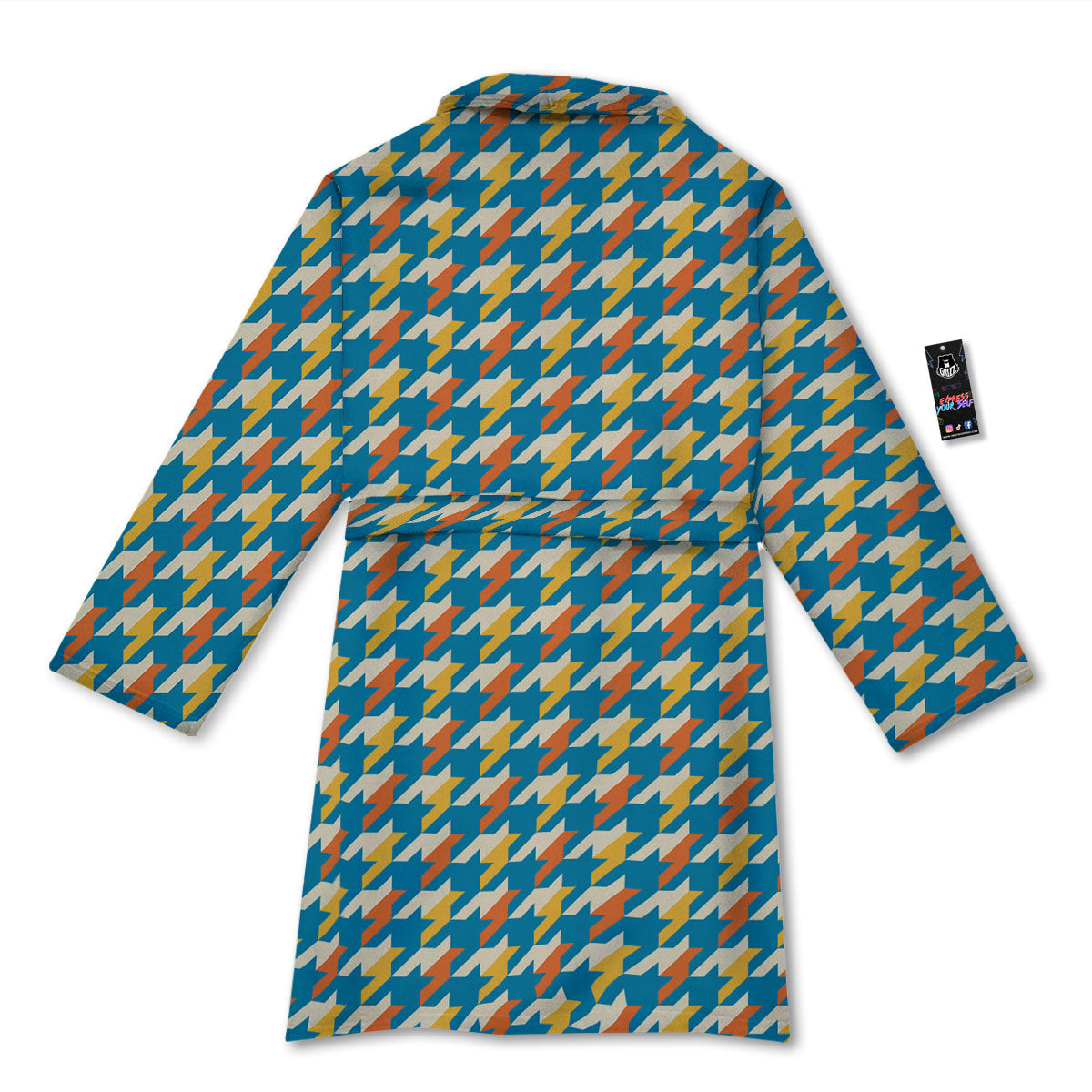 Houndstooth Blue And Orange Print Bathrobe-grizzshop