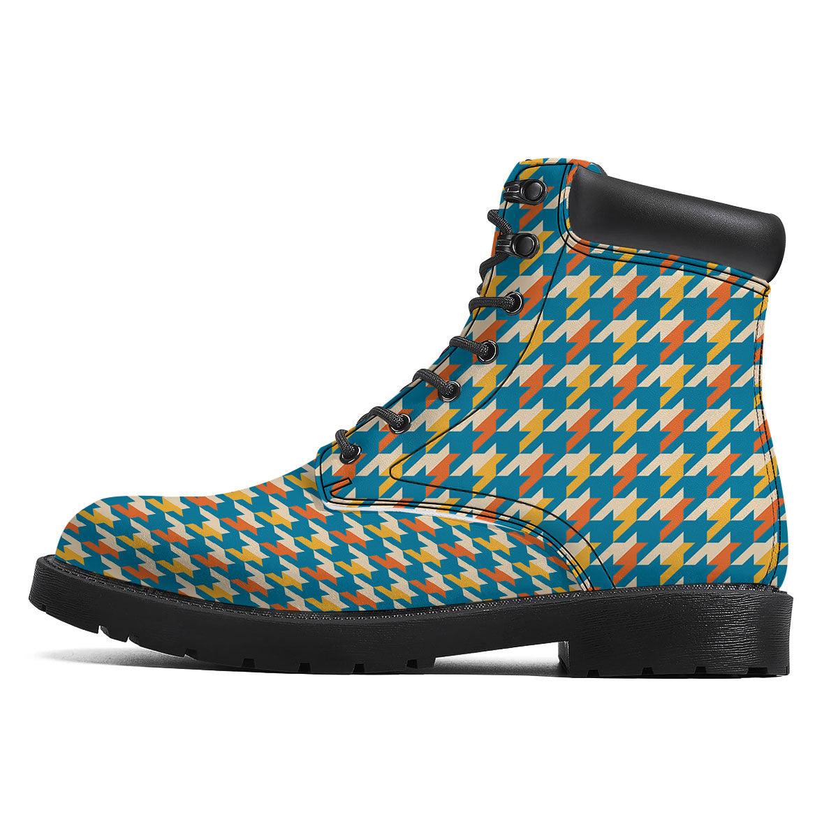 Houndstooth Blue And Orange Print Boots-grizzshop