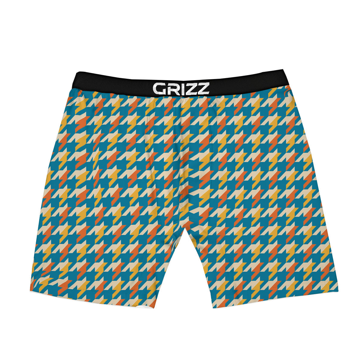 Houndstooth Blue And Orange Print Boxer Briefs-grizzshop