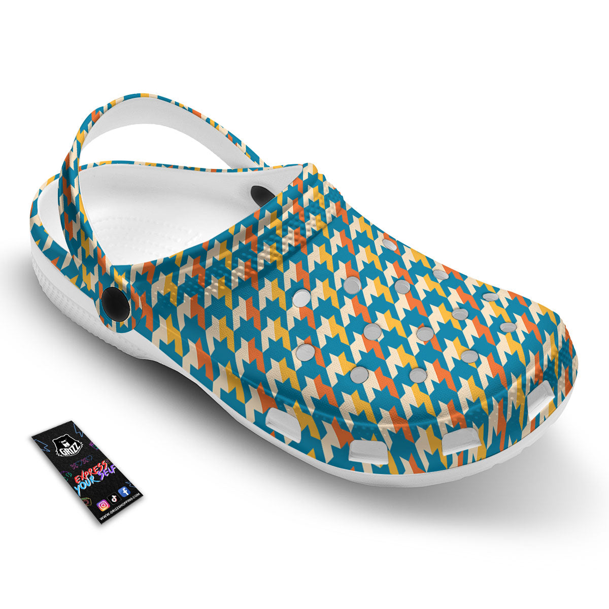 Houndstooth Blue And Orange Print Clog-grizzshop
