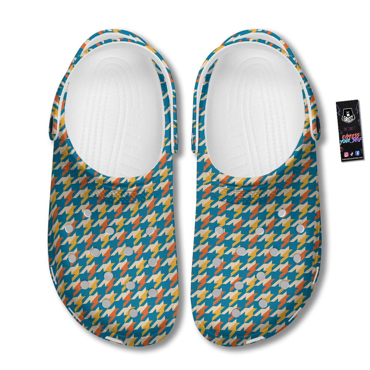 Houndstooth Blue And Orange Print Clog-grizzshop