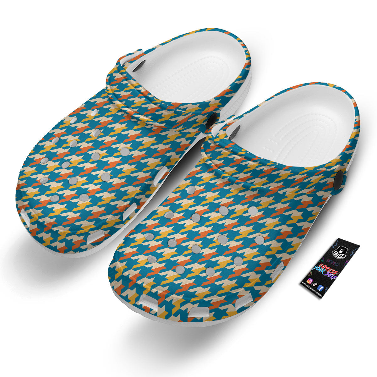 Houndstooth Blue And Orange Print Clog-grizzshop