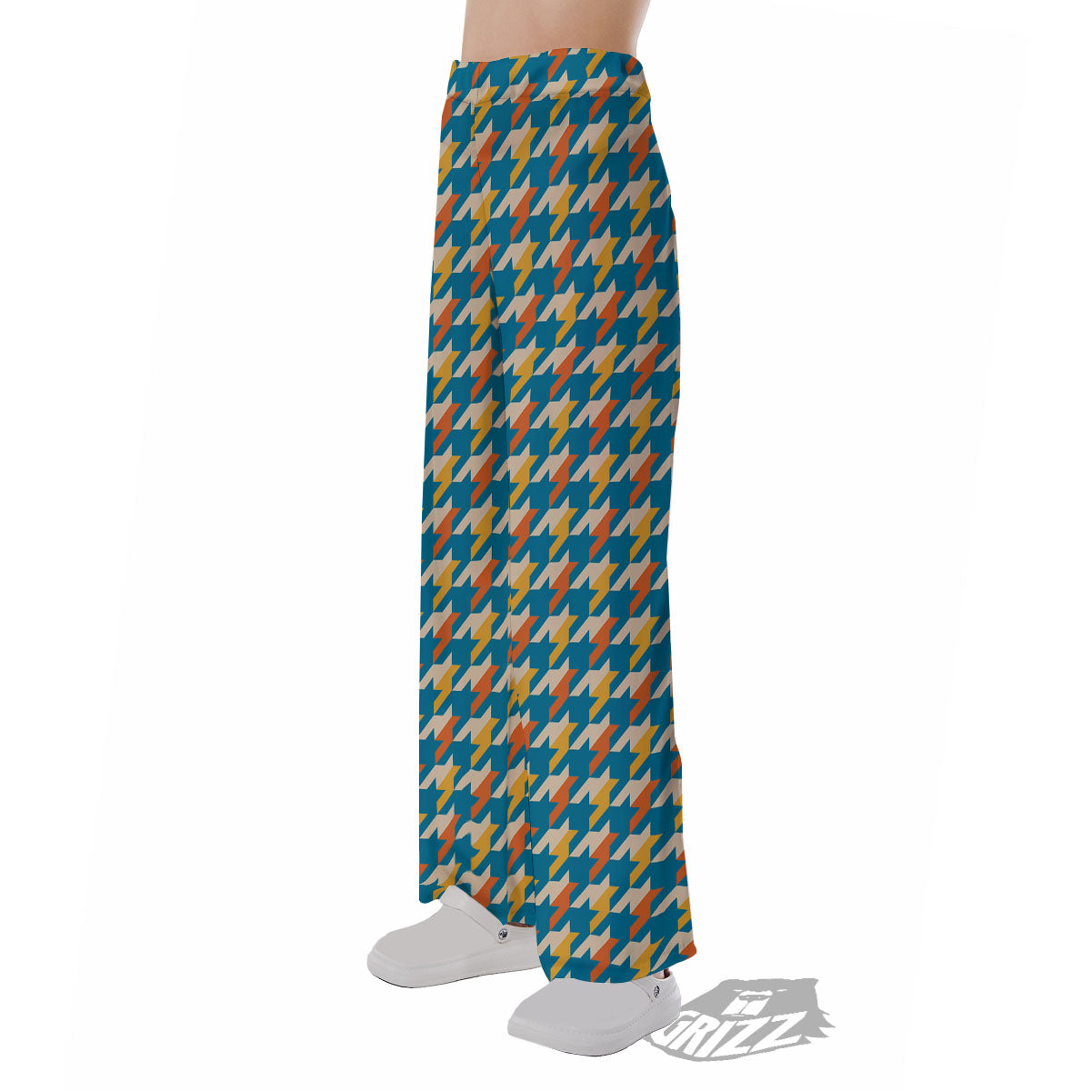 Houndstooth Blue And Orange Print Pajama Pants-grizzshop