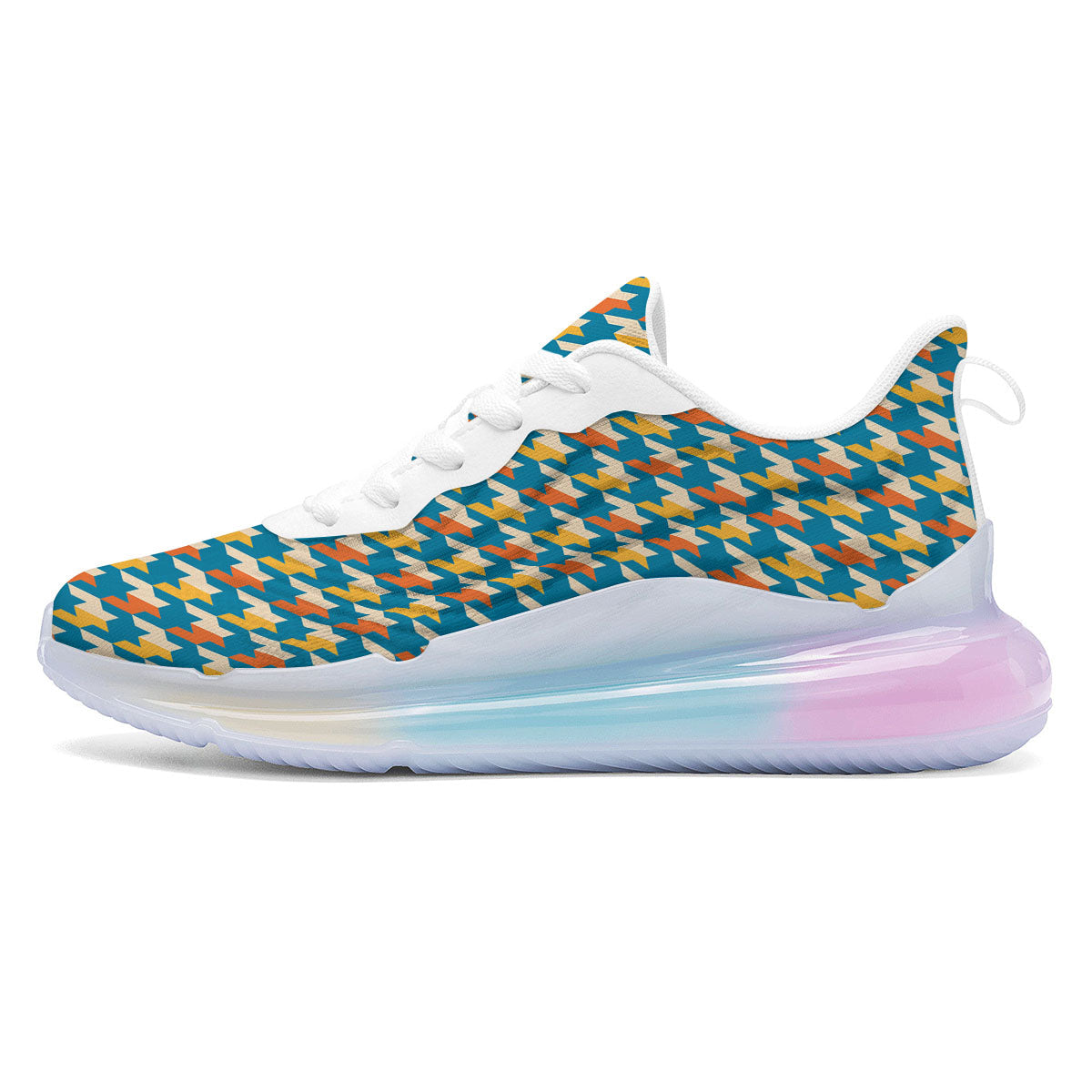 Houndstooth Blue And Orange Print Running Sneakers-grizzshop