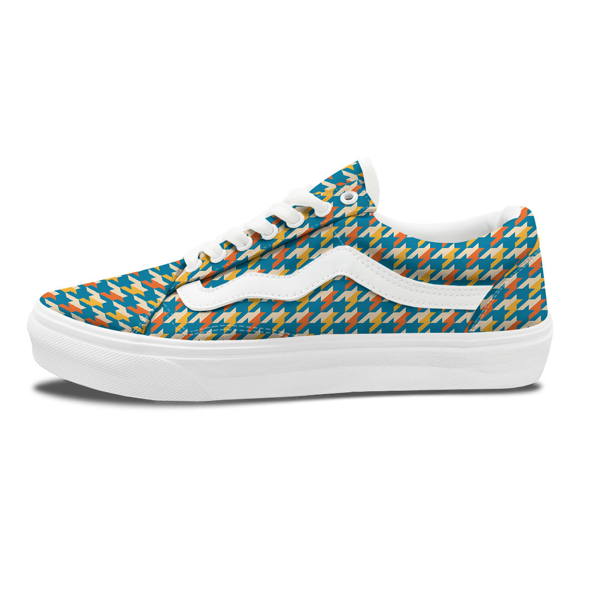 Houndstooth Blue And Orange Print Skate Shoes-grizzshop