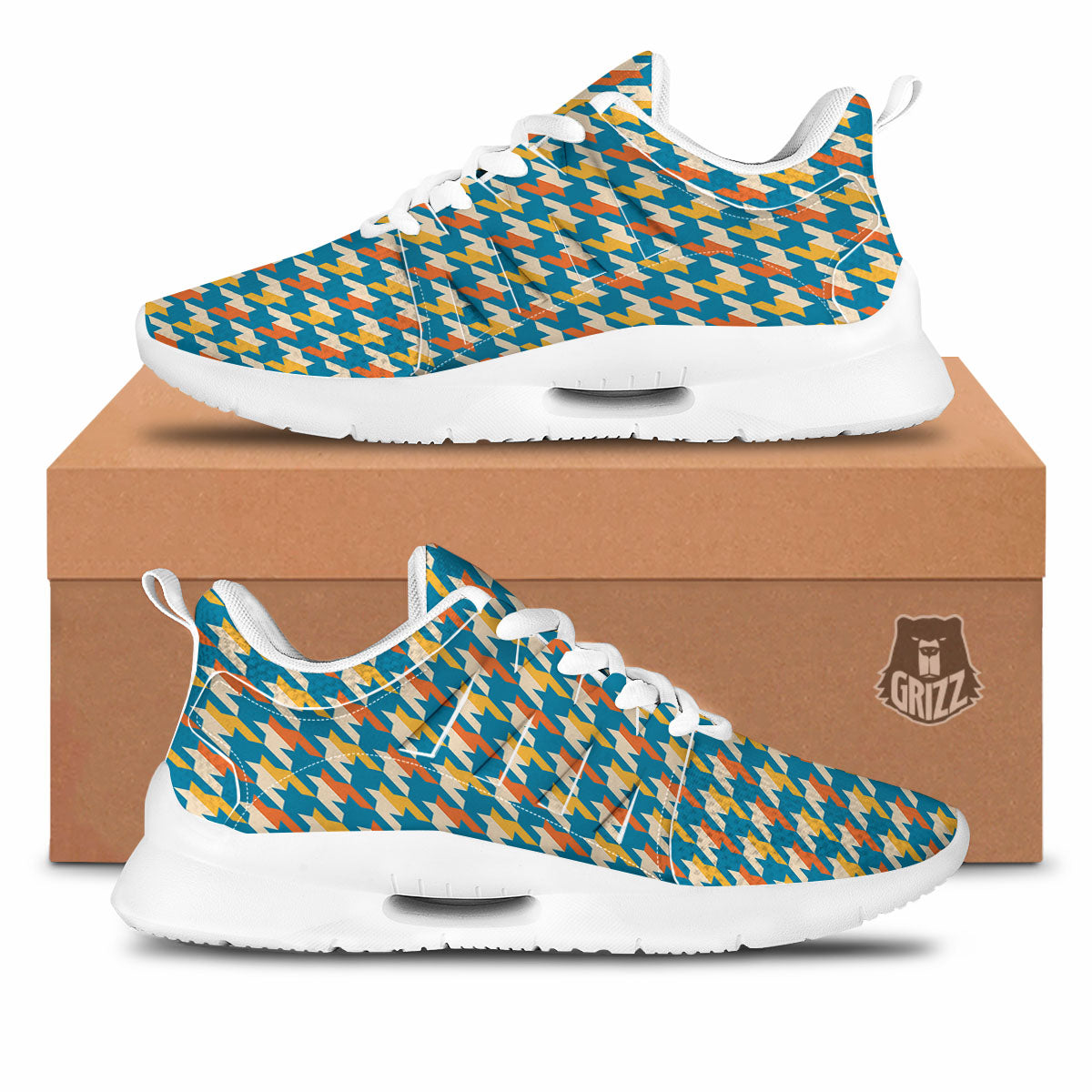 Houndstooth Blue And Orange Print Tennis Shoes-grizzshop