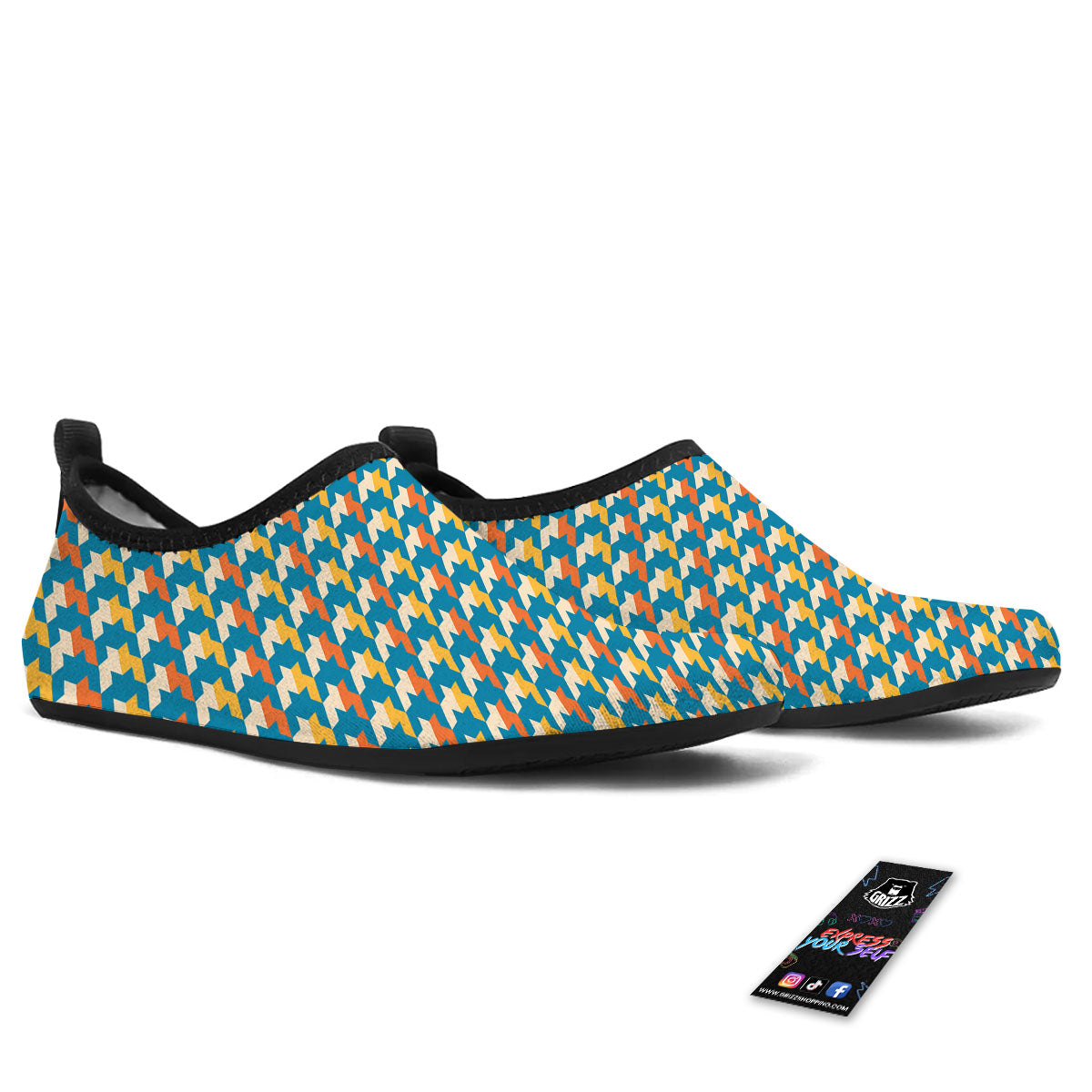 Houndstooth Blue And Orange Print Water Shoes-grizzshop