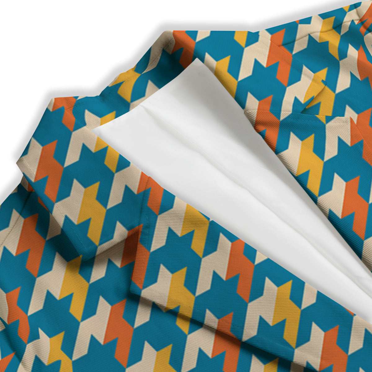 Houndstooth Blue And Orange Print Women's Blazer-grizzshop