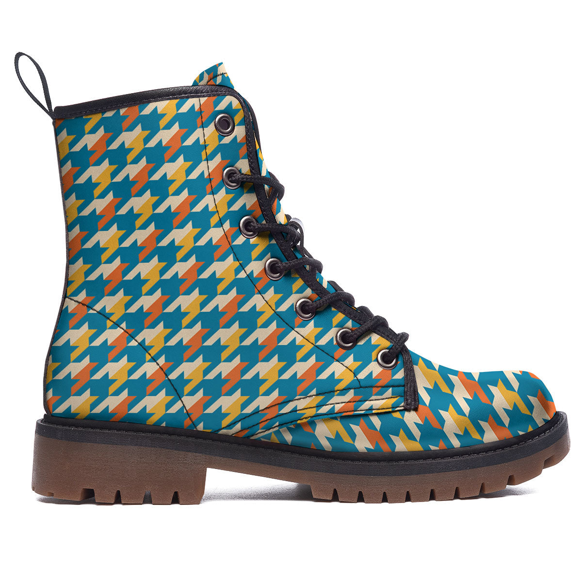 Houndstooth Blue And Orange Print Work Boots-grizzshop