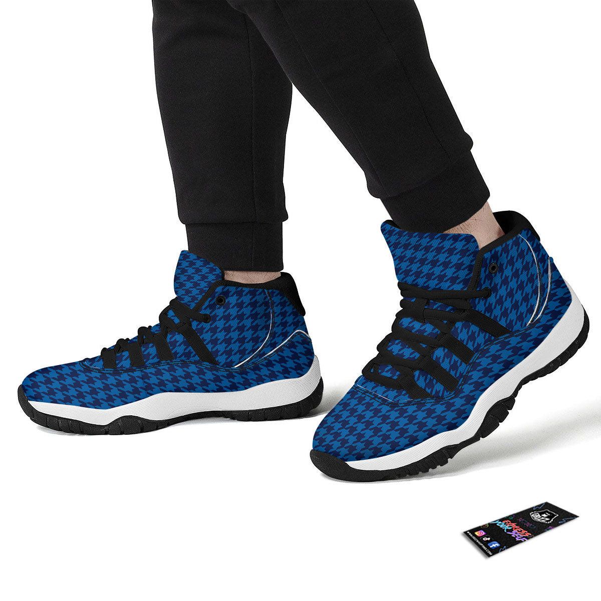 Houndstooth Blue Print Pattern Black Bball Shoes-grizzshop