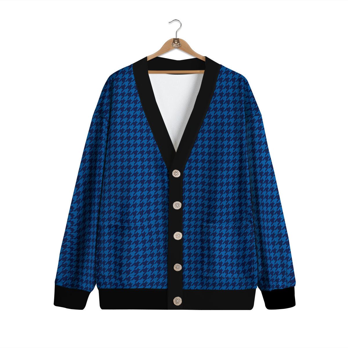 Houndstooth Blue Print Pattern Cardigan-grizzshop