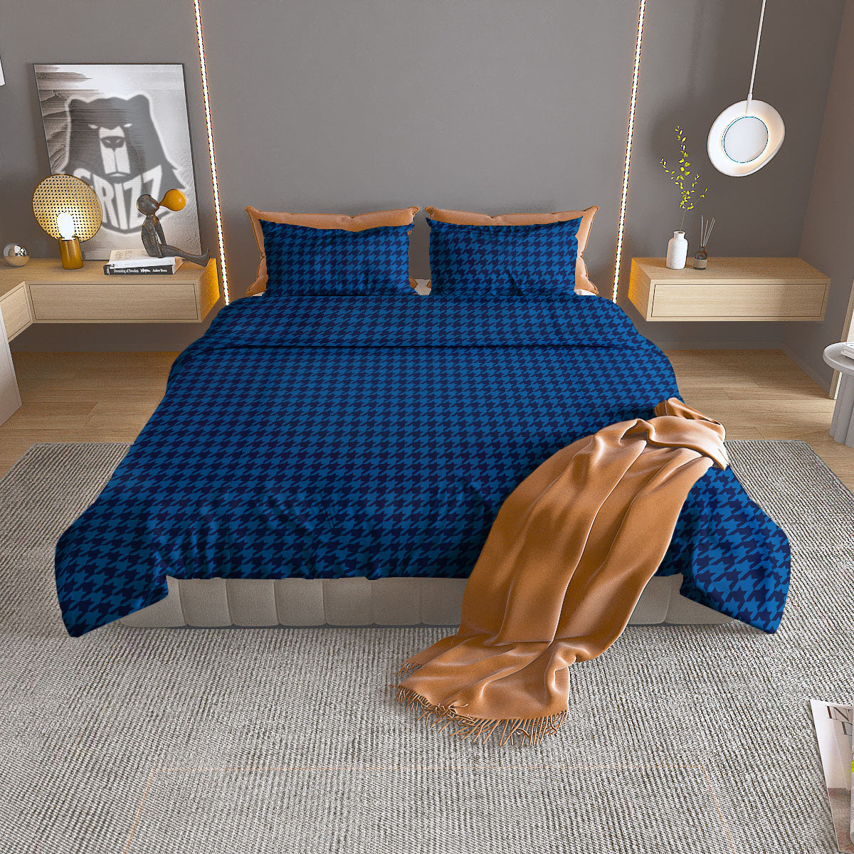 Houndstooth Blue Print Pattern Duvet Cover Bedding Set-grizzshop
