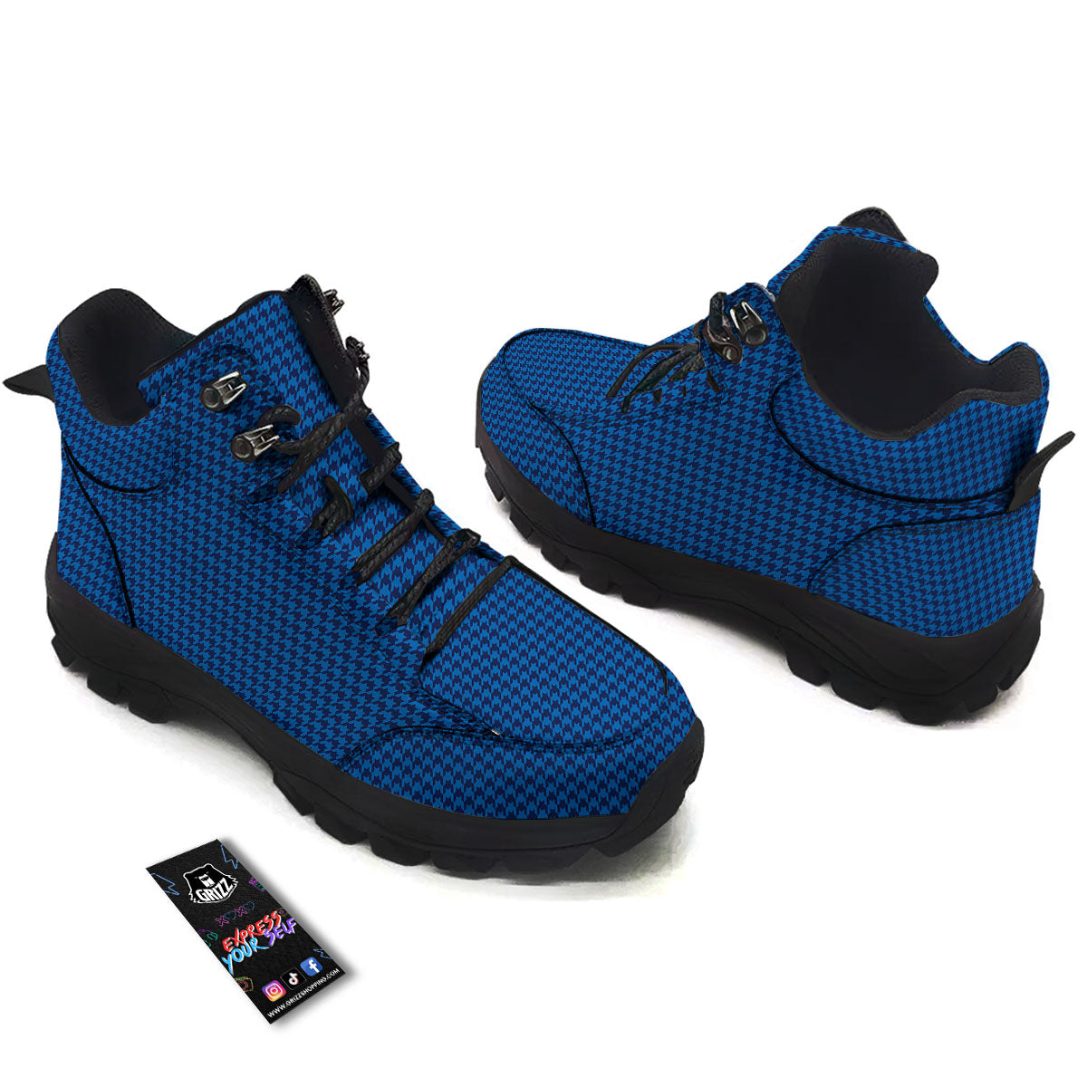 Houndstooth Blue Print Pattern Hiking Shoes-grizzshop