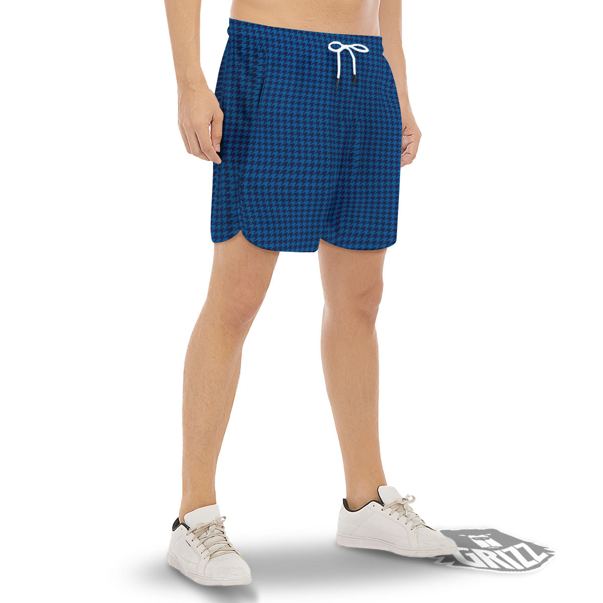 Houndstooth Blue Print Pattern Men's Gym Shorts-grizzshop