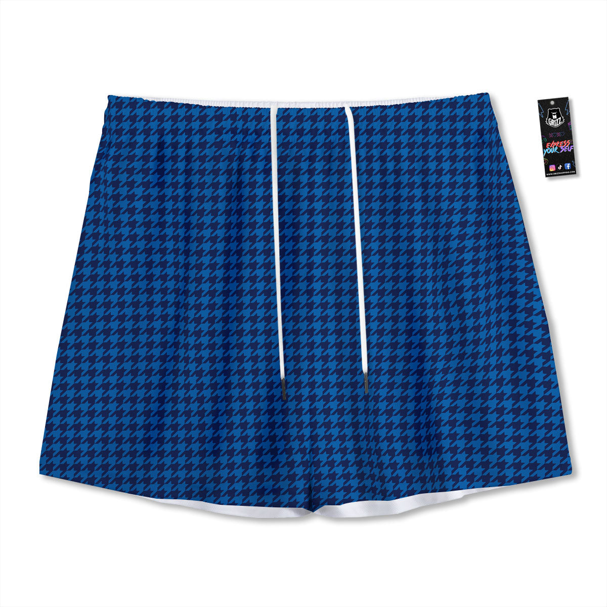 Houndstooth Blue Print Pattern Mesh Shorts-grizzshop