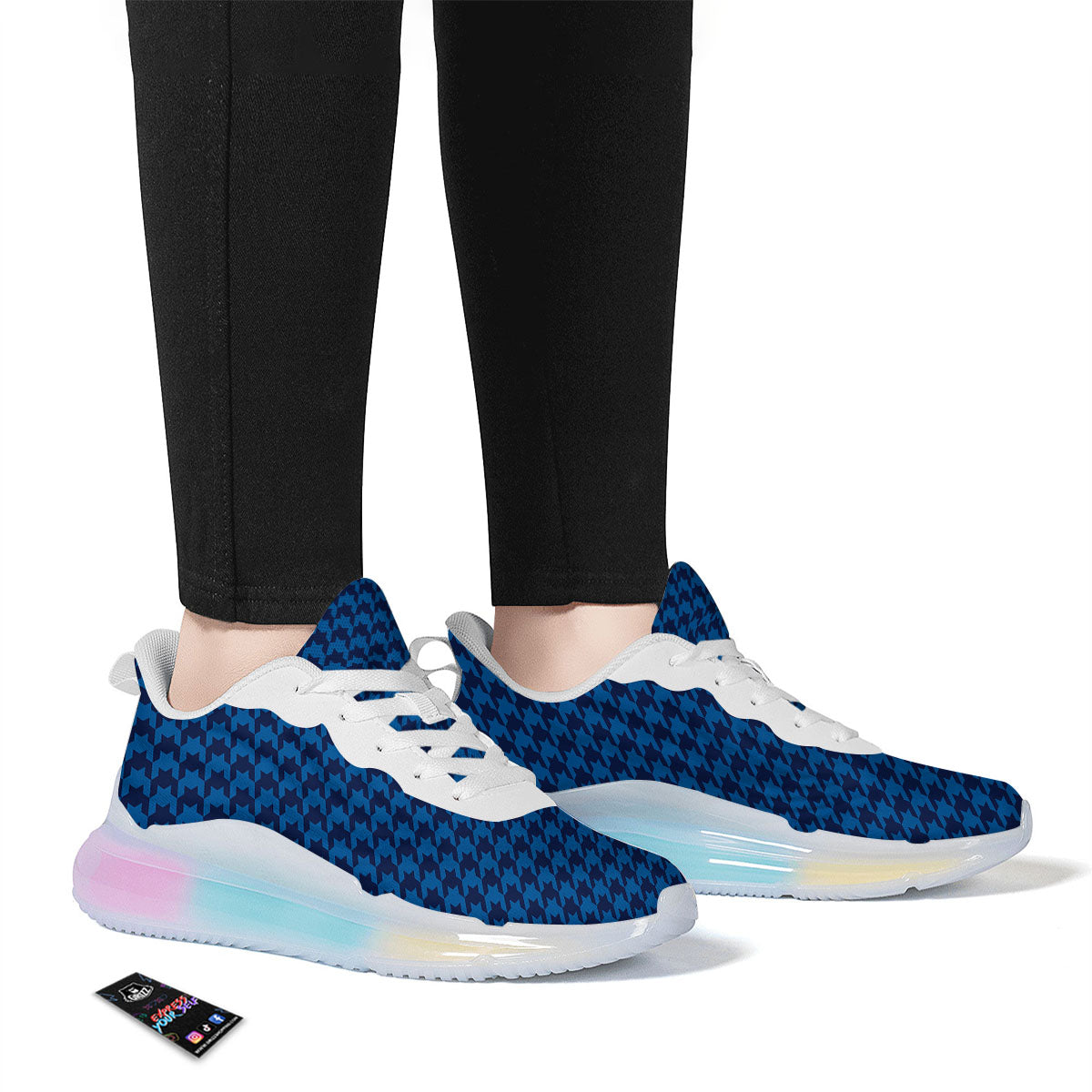 Houndstooth Blue Print Pattern Running Sneakers-grizzshop