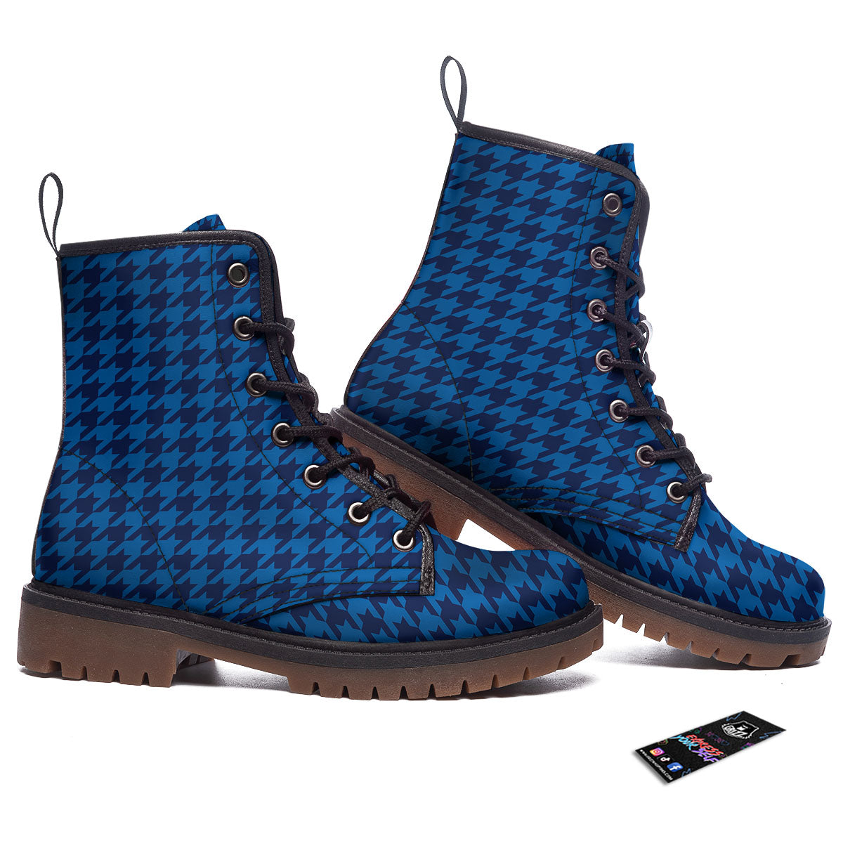 Houndstooth Blue Print Pattern Work Boots-grizzshop