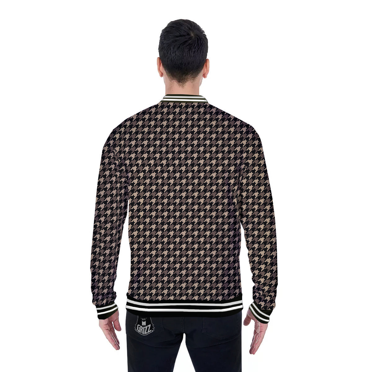 Houndstooth Brown Print Pattern Baseball Jacket-grizzshop
